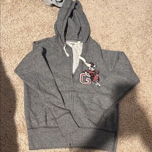 Kids Charcoal Gray Zip-Up Hoodie with Embroidered Design